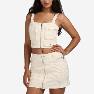 New First Row Off White Denim Twill Top and Racing Skirt Sz S/M